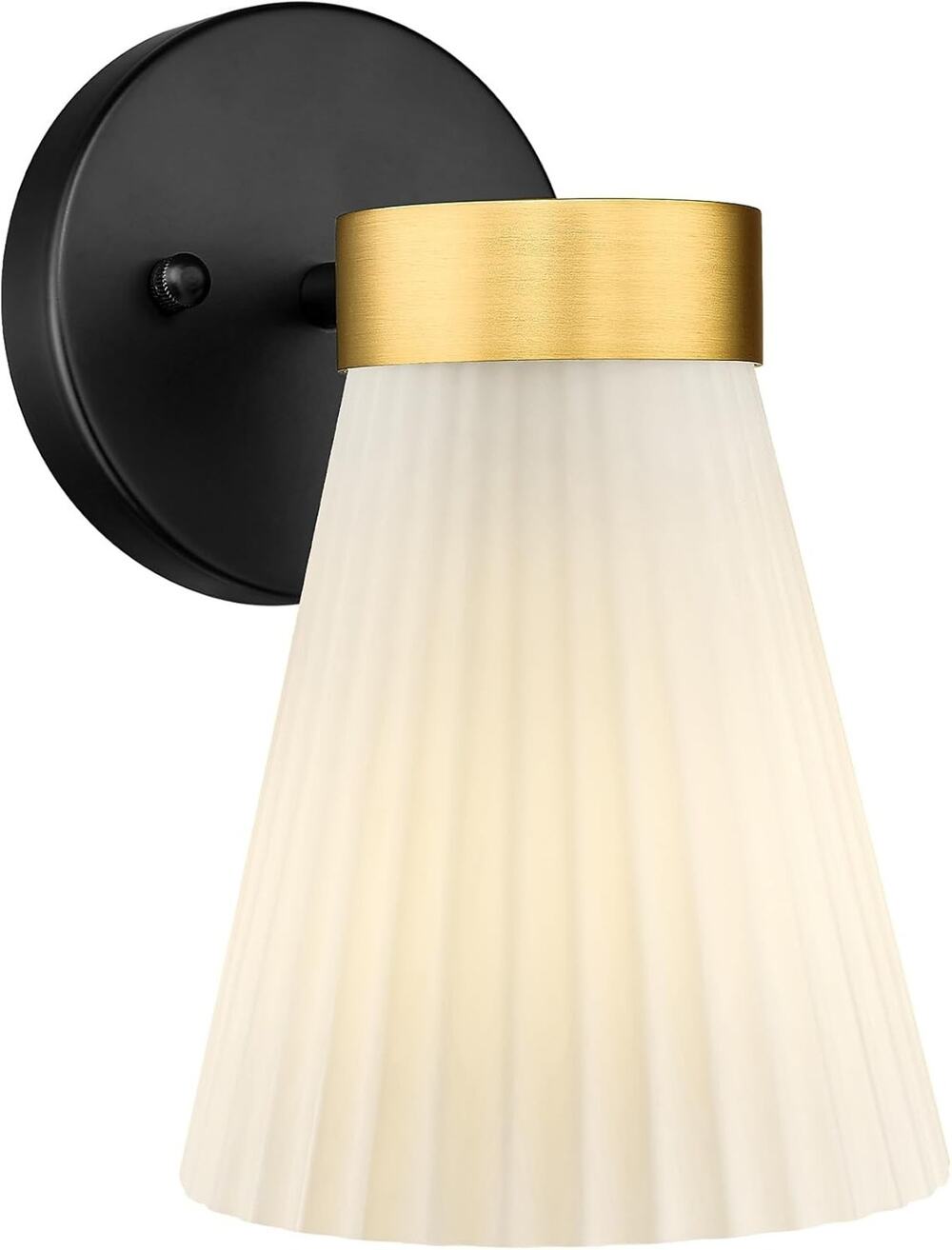 1-Light Modern Bathroom Wall Sconce Black Gold Frosted Striped Glass